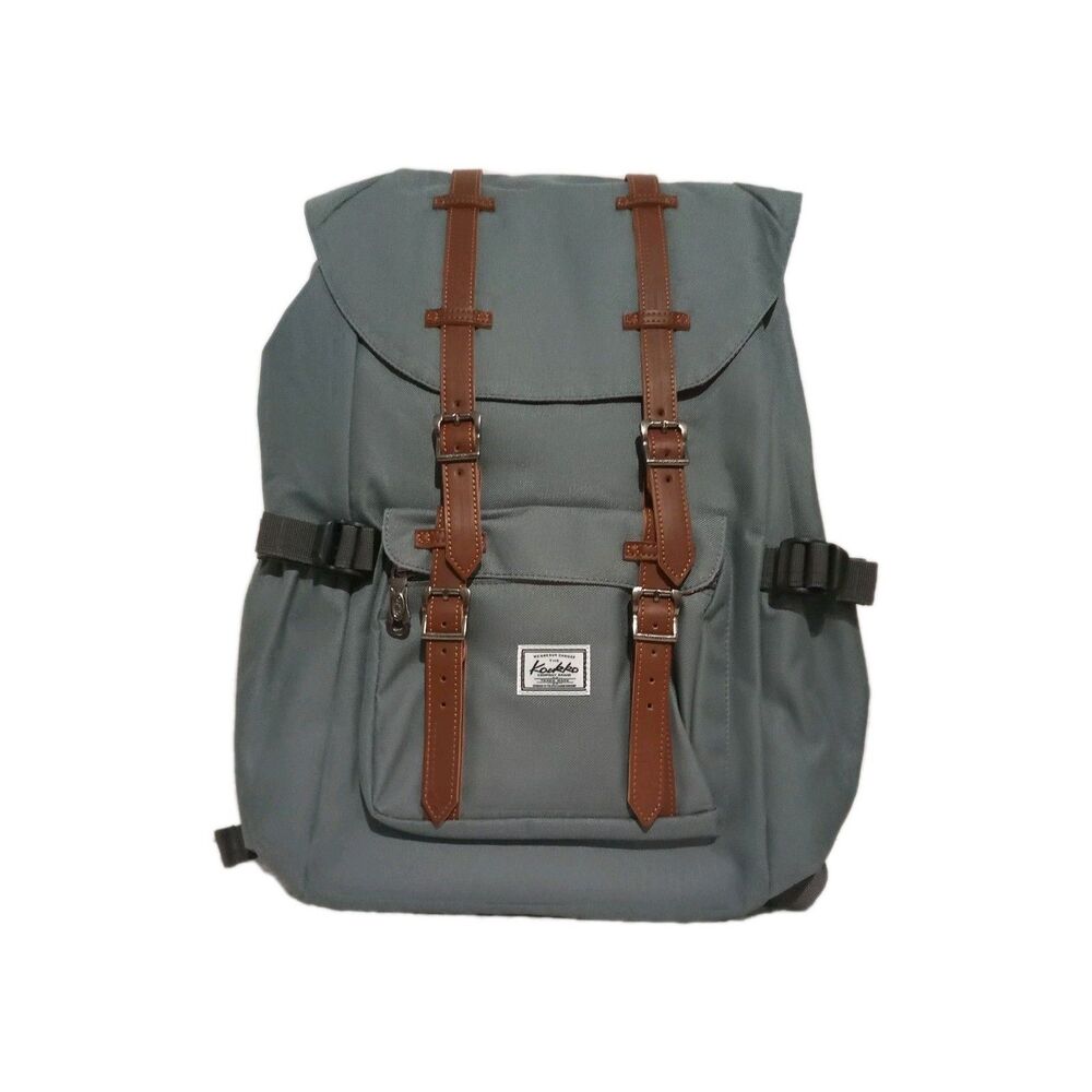 KAUKKO Laptop Travel Backpack, Outdoor Rucksack gray canvas padded straps leathe